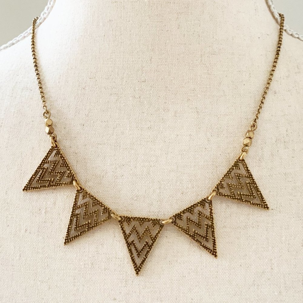 */25 J Crew Geometric Adjustable Antiqued Gold Chain bib Necklace